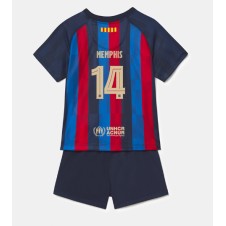Barcelona Memphis Depay #14 Hemmaställ Barn 2022-23 Korta ärmar (+ Korta byxor)